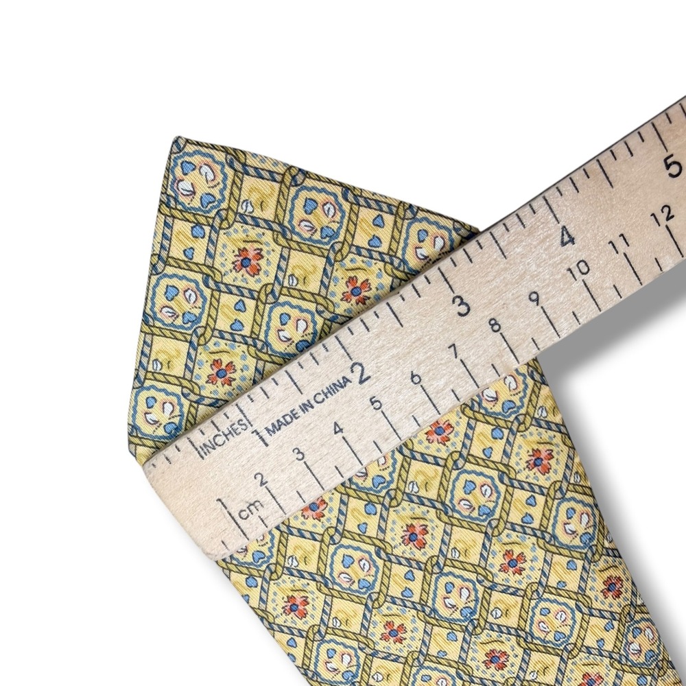 Hermes Tie Mens OS Yellow Blue Silk Geometric Rope Floral 7583 SA Made in France - Picture 5 of 5